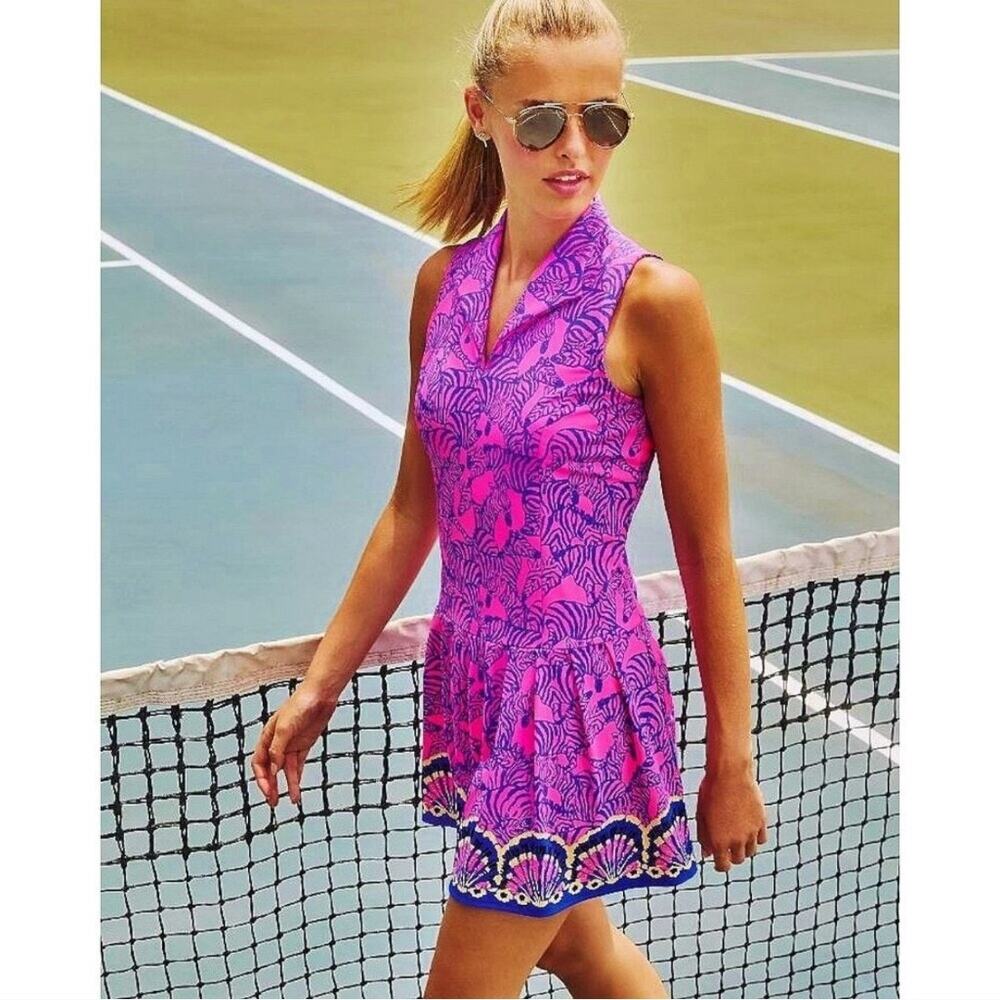 NWT Lilly Pulitzer Luxletic Federica Dress Passion Fruit Pink Wild Nights Size M